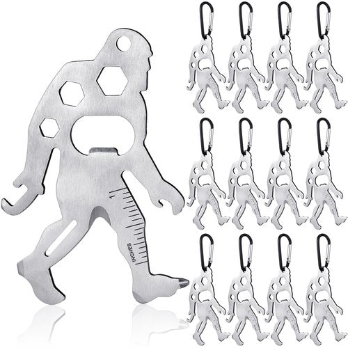 Cholemy 12 Pcs Credit Card Tool Novelty Stocking Stuffer Wallet Multitool Edc Gadget Friendship Bigfoot Sasquatch Elephant Gift Small Hand Carabiners Tool for Father Day Men Birthday(Ape-man,Silver)