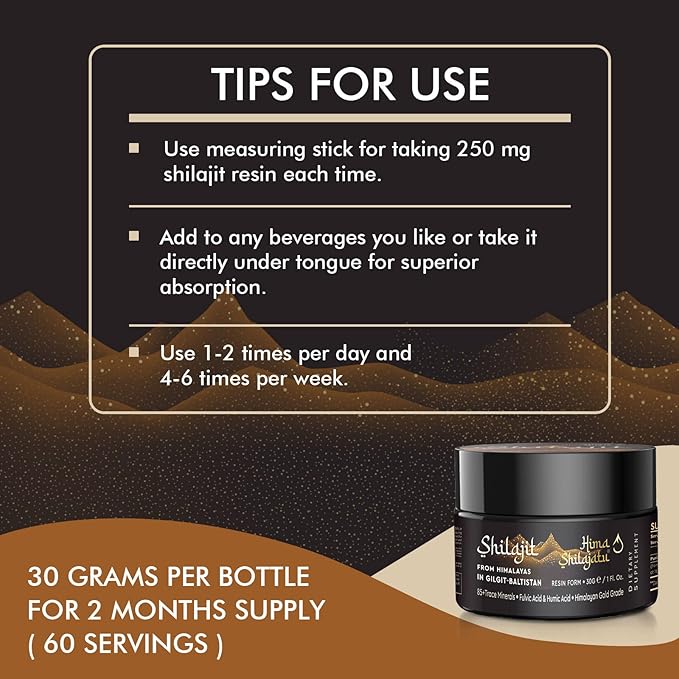 Shilajit Purest Himalayan Shilajit Resin - Gold Grade 100% Pure Shilajit with Fulvic Acid & 85+ Trace Minerals Complex for Energy & Immune Support, 30 Grams (2 Months Supply)