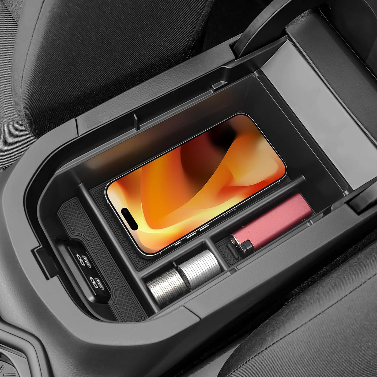 3PCS Center Console Organizer Compatible with Toyota 2019-2025 RAV4 Hybrid, Prime (PHEV) Accessories ABS Plastic & Silicone Material Center Console Liner Tray