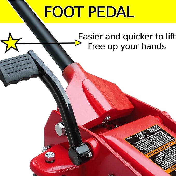 Big RED TAM83012 Torin Pro Series Hydraulic Floor Jack with Single Quick Lift Piston Pump and Foot Pedal, 3.5 Ton (7,000 lb) Capacity, Red