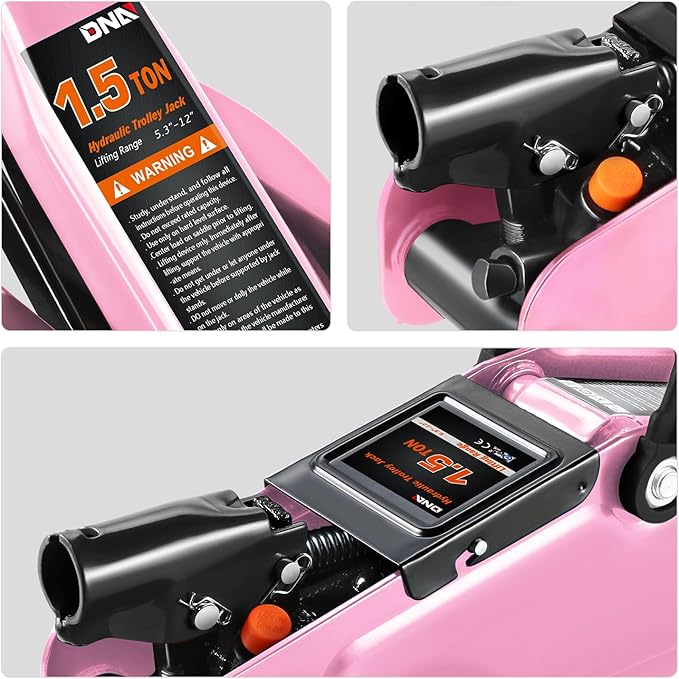 DNA Motoring 1.5 Ton Car Floor Jack Low Profile Hydraulic Trolley Service/Floor Jack, 1.5T / 3000 lbs Capacity, Lifting Range 5.3 Inch -12 Inch, with Storage Case, Pink, TOOLS-00327-PK