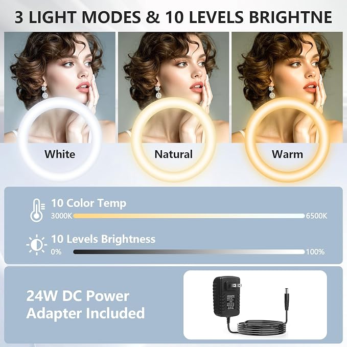 12" Selfie Ring Light with 63" Tripod Stand/Phone Holder, QEUOOIY 20W LED