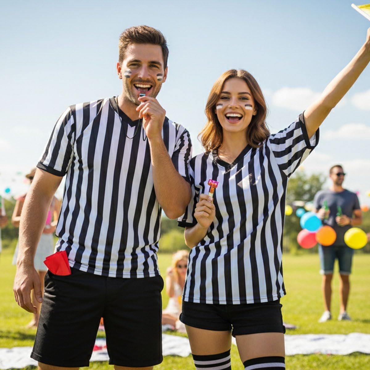 Skiennix Referee Shirt - 4-Piece Umpire Costume Set with Jersey, Flags & Whistle for Football Halloween