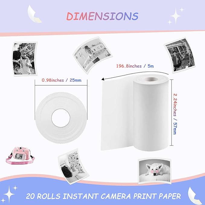 20 Rolls MIARALA Instant Print Kids Camera Paper Roll Refill, HD Print Paper