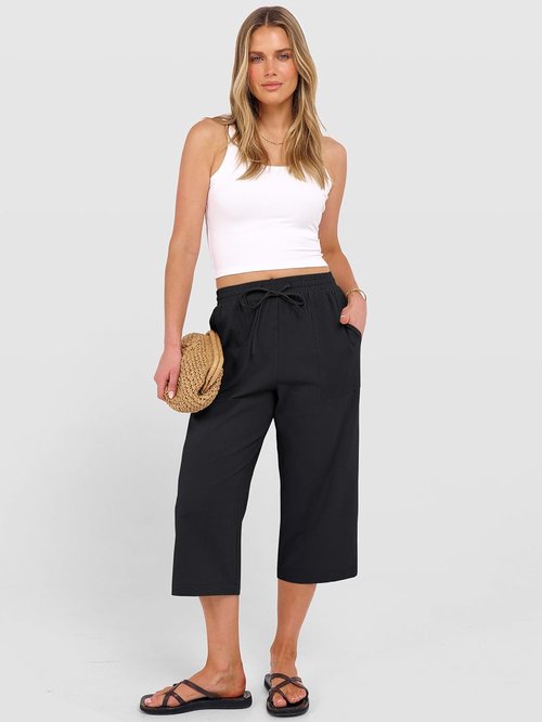 ANRABESS Capris Pants - Women's Summer Casual Loose Fit with Drawstring | High Waist Cropped Trousers