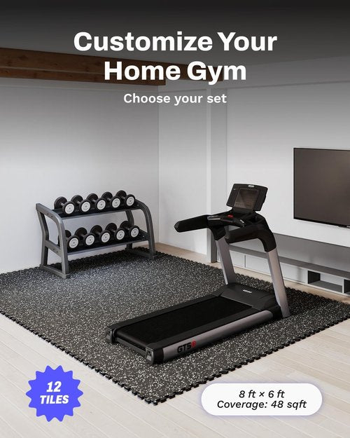 AIRHOP Exercise Equipment Mats - 0.56in Thick Interlocking Puzzle Tiles | 48 Sq Ft Heavy-Duty Gym Flooring, 12 Tiles, 24 x 24in