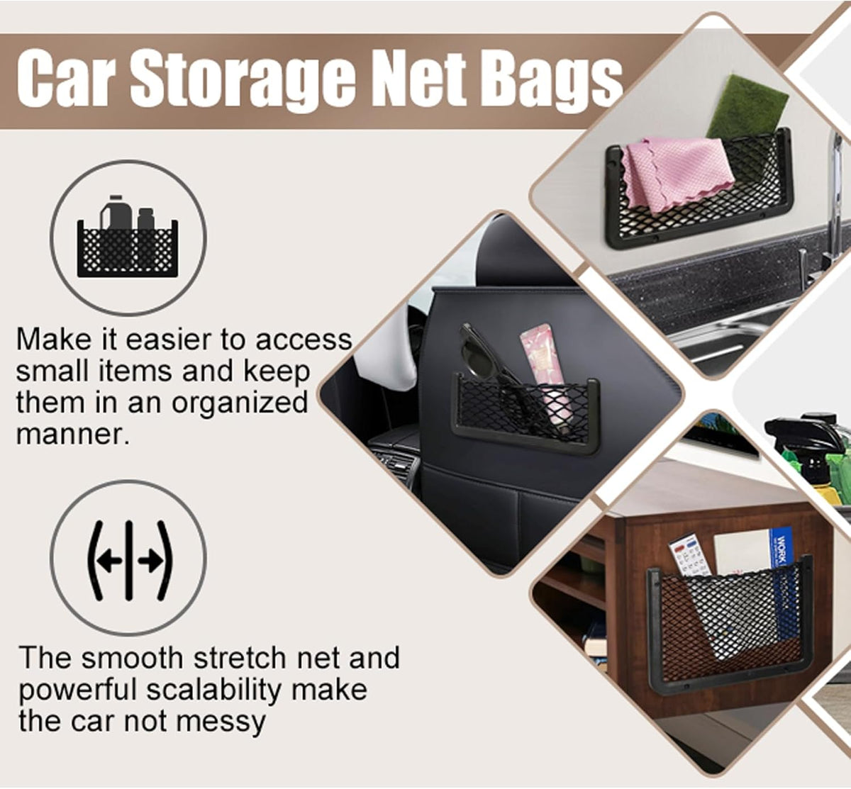 ABS Plastic Frame Automotive Cargo Nets Car Net Pocket Phone Car Mesh Net Holder RV Storage Boat Cargo Pocket Organizer Framed Mesh Net Pocket with Screws for Auto RV Net(2, 12 x 7.9 Inch)