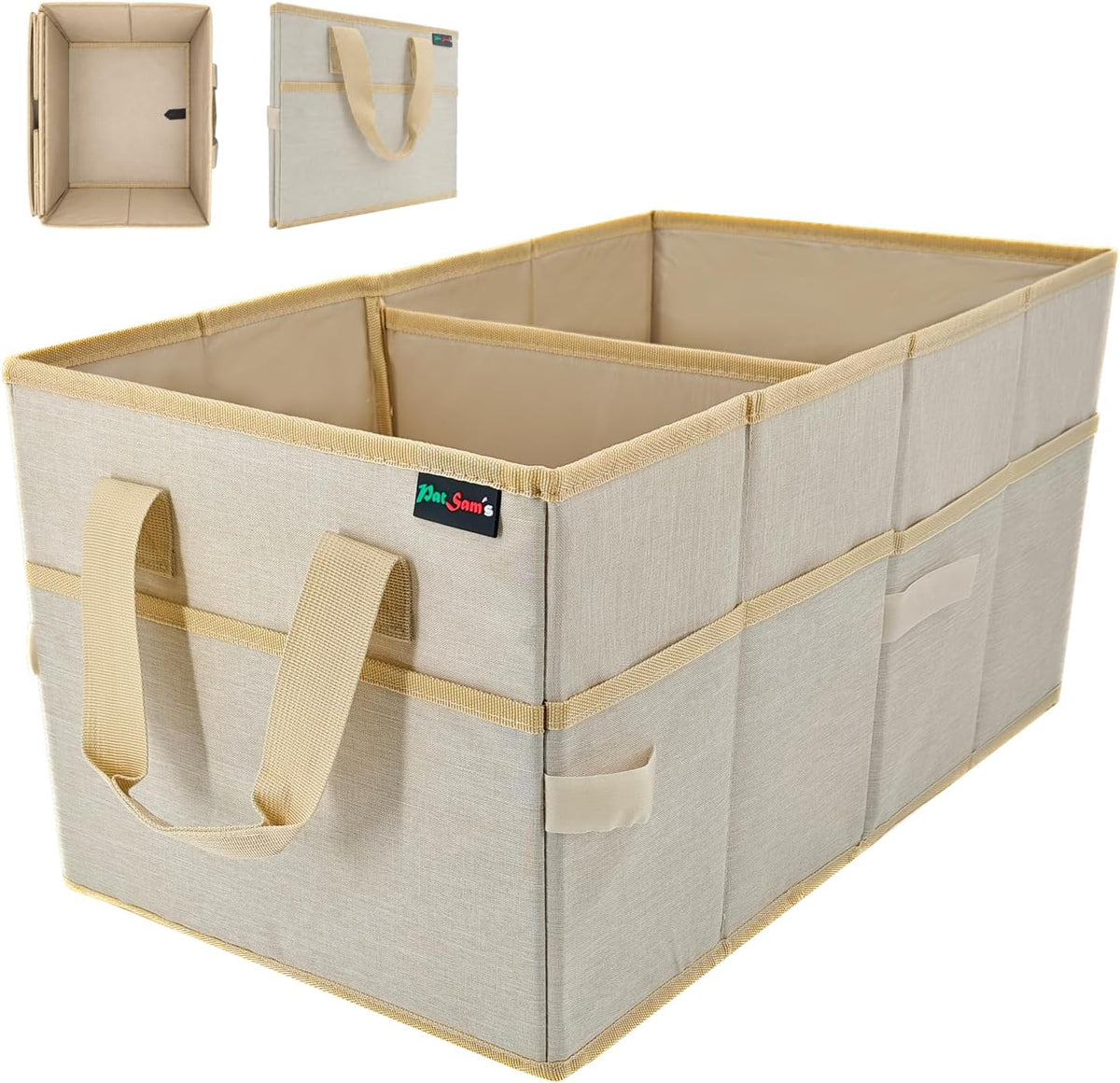 PAT SAM'S Car Trunk Organizer for SUV, Foldable Collapsible Storage Organizer with Dividers, Non-Slip Waterproof 600D Oxford, Backseat & Trunk Storage for Groceries, Tools, Toys (Gray)