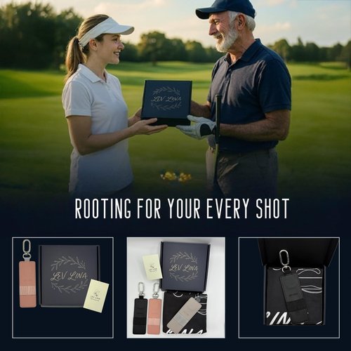 LEV LINA Magnetic Golf Towel for Bag, N52 Strong Magnet, 24" x 16" Dual-Sided Microfiber Waffle & Suede, Ultra Absorbent, with Tee Holder & Gift Box (Black)