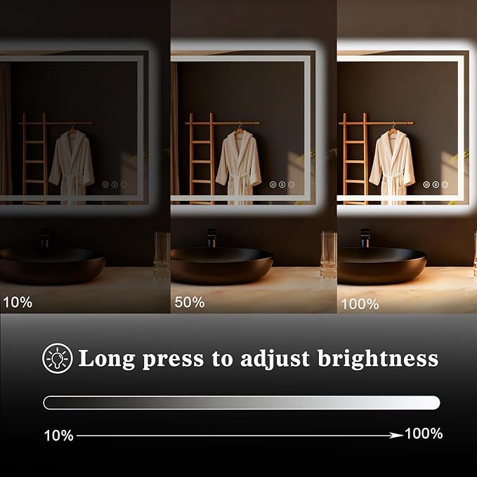 WTTY LED Bathroom Mirror 55"x30" with Back and Front Light,Modern LED Mirror for Bathroom,Stepless Dimmable Lighted Bathroom Vanity Mirror with Anti-Fog,Memory Function,Shatter-Proof