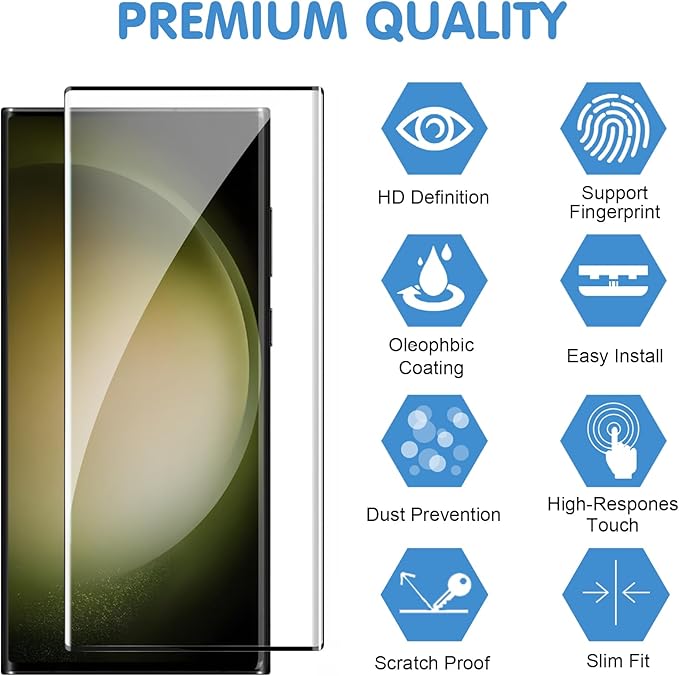 3 Pack Galaxy S23 Ultra Screen Protector, HD Clear Tempered Glass, Fingerprint