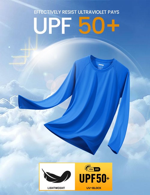Fishing Shirts for Men Long Sleeve Hiking Shirts Men Sun Protection Clothing Men UPF 50 UV Shirts Athletic Shirts for Men Dry Fit Bright Blue