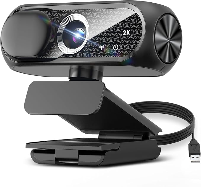 2K Webcam with Microphone, Noise Cancellation, Privacy Cover, Wide-Angle Lens