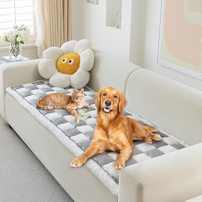 Dog Couch Cover for Washable, Non-Slip Plaid Square Sofa Cushion Protector, Soft, and Multi-Functional Pet Friendly Sofa Cover for Cats Dogs (27.6x82.7 inch, Grey)