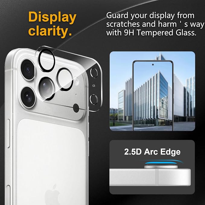 3 Pack Camera Lens Protector for iPhone 17 Pro Max, Tempered Glass,