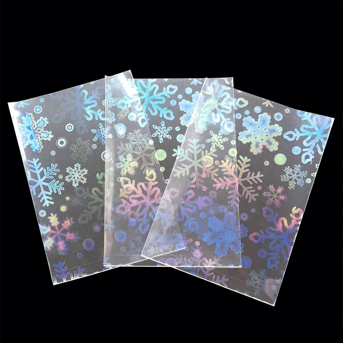 Skiennix Holographic Card Sleeves - 100 PCS Colorful Snowflake Patterned Protectors for Kpop & TCG Cards (61×88mm)