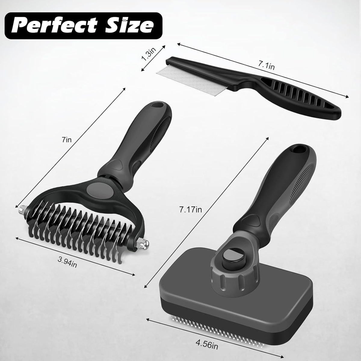 Skiennix Self-Cleaning Slicker Brush Set - Pet Grooming Rake & Flea Comb for Dogs, Cats, Horses | Premium Gray Tool