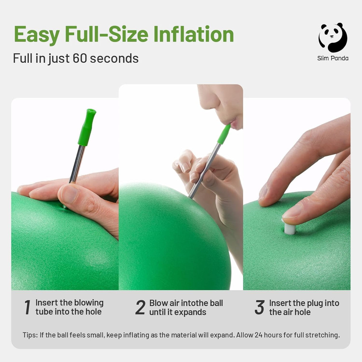 Slim Panda Pilates Ball - 9 Inch Anti-Burst Mini Exercise Ball for Core Strength & Stability