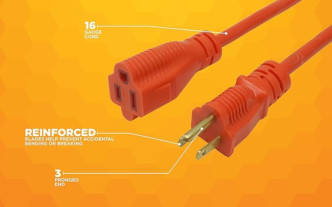 Southwire Extension Cord - Standard SJTW Design for Outdoor Use - Waterproof Vinyl Jacket - Bright Orange for Visibility - Durable Molded Plug - 16/3 Gauge - 100-Foot Outdoor Cord