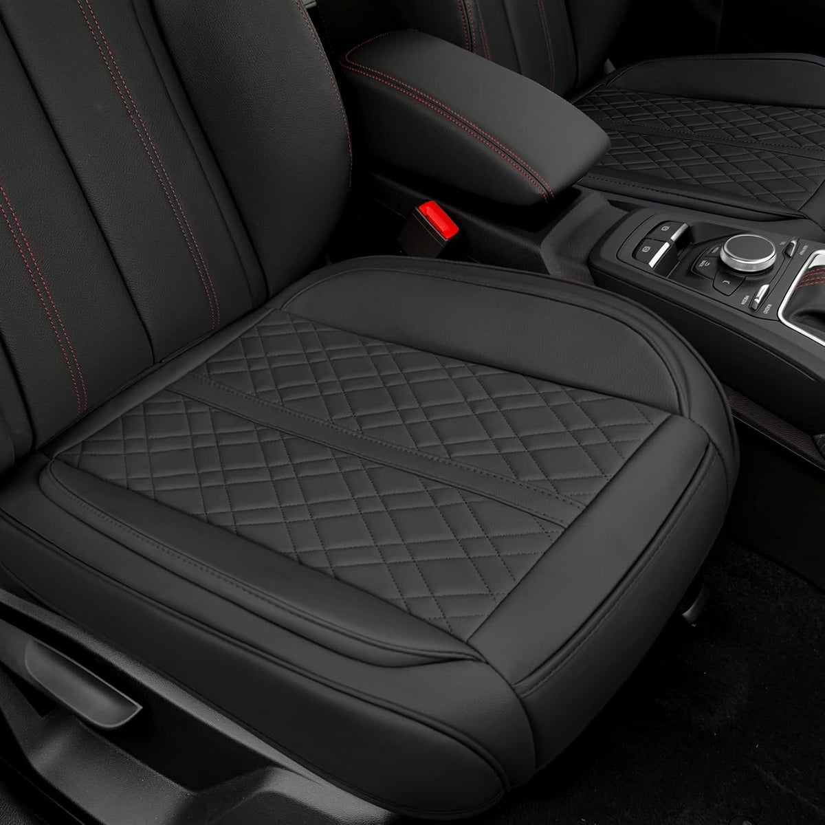 2 Pack Car Seat Cover for Front Car Seat Bottom,Premium PU Leather Seat Cushion Protector Upgraded Without Backrest with Storage Pocket,Full Wrapping Edge Works with Sedan SUV Pickup Minivan (Z BLACK)