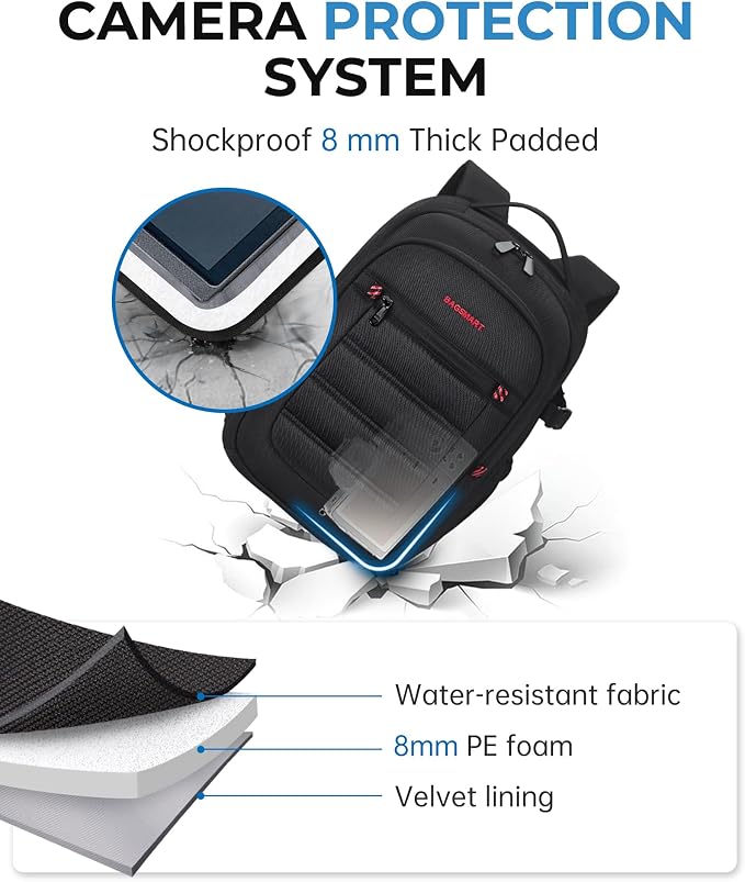 BAGSMART Camera Bag for DSLR, Waterproof Camera Backpacks for Photographers