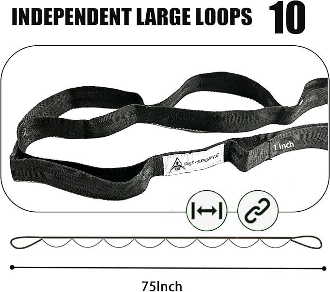 Stretching Strap Yoga Strap with Loops, Stretch Straps for Physical Therapy, Non-Elastic Exercise Strap for Pilates, Dance and Gymnastics with Workout Guide
