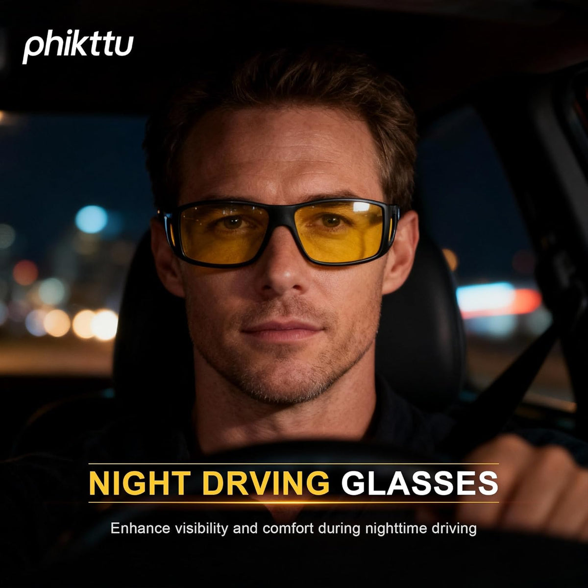 Skiennix Night Driving Glasses - HD Anti-Glare Wraparound Design for Enhanced Vision & Comfort
