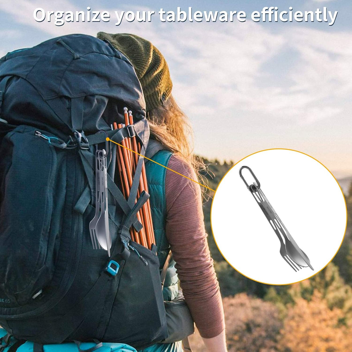 OUTXE Titanium Flatware Set - Lightweight Camping Cutlery with Carrying Bag for Travel & Hiking