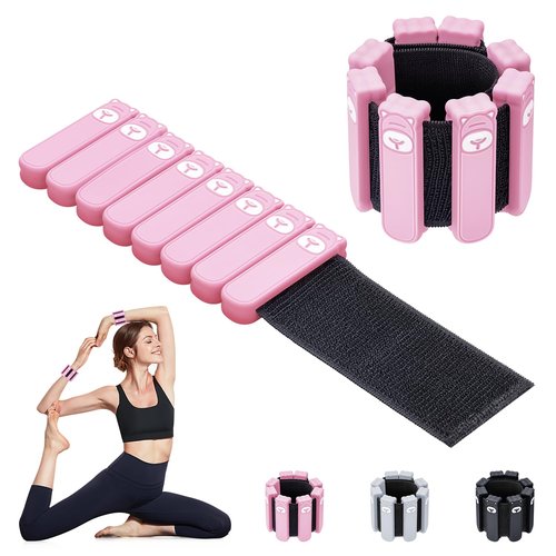 LMTrystFit Wrist Ankle Weights Set of 2, Adjustable Silicone Weighted Wristbands for Women Men, Wearable Arm & Leg Weights for Pilates, Walking, Workout Exercise, 1lb Each Pink