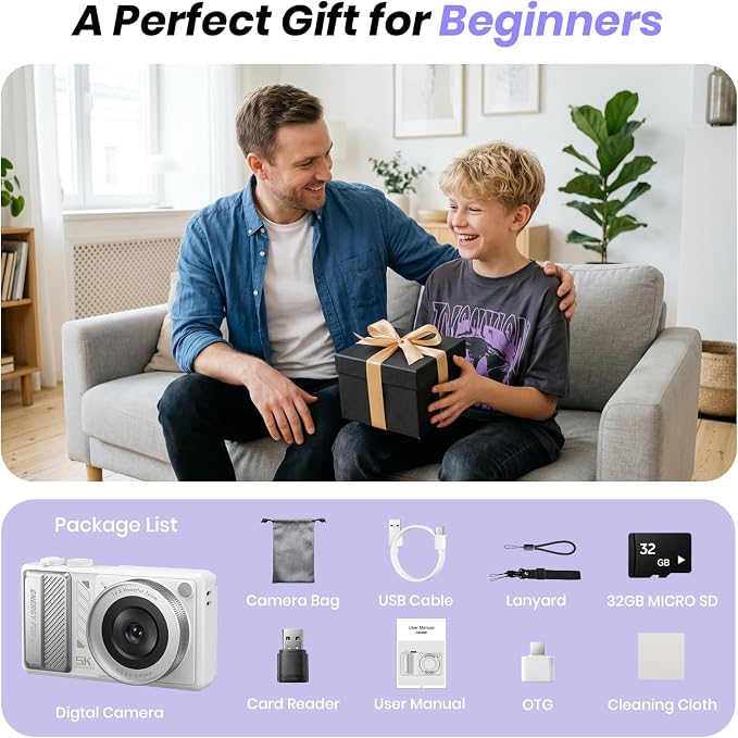 5K Digital Camera for Photography, 2026 Latest 80MP Autofocus WiFi Vlogging