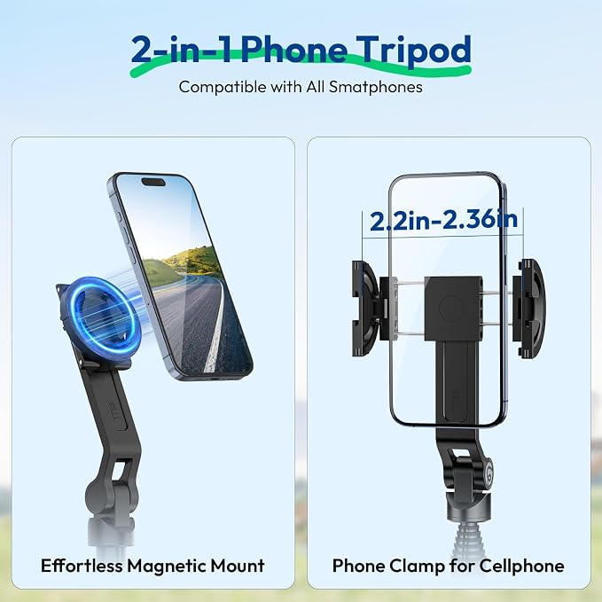 ULANZI TT88 Magnetic Tripod for iPhone 17, 2-in-1 Phone Clip & Dual Cold Shoe