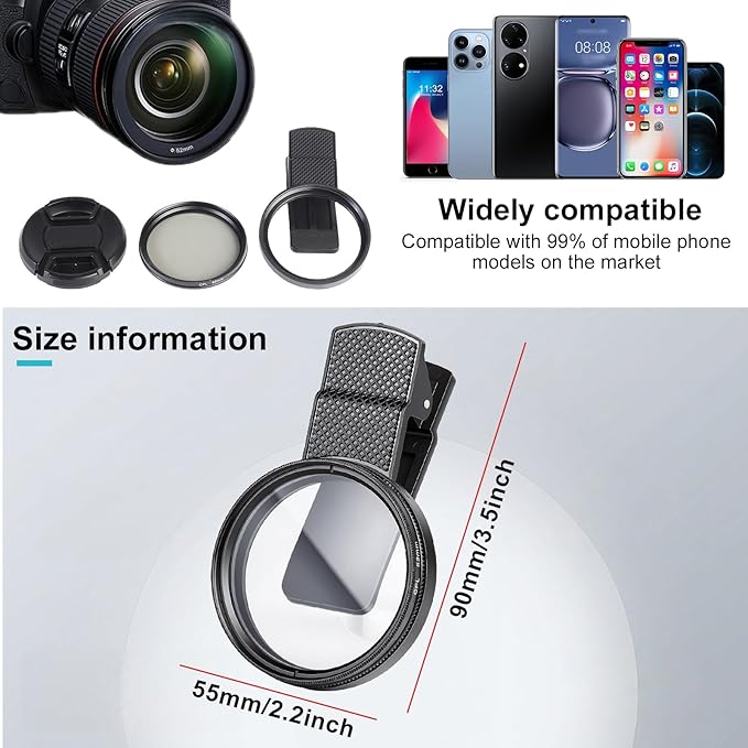 52mm Circular Polarizer Filter for iPhone and Android, CPL Lens Filter