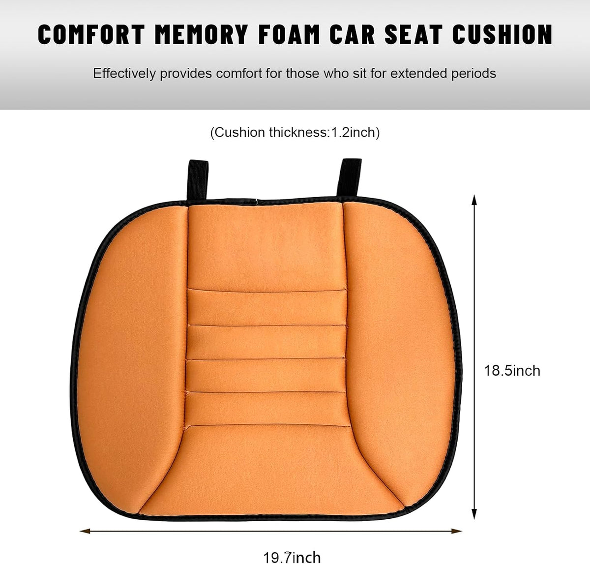 Sun Walker Car Seat Cushion, 1.2" Thick Memory Foam Auto Seat Protector Pressure Relief Pad, Nonslip Bottom Mat Comfort Driving Seats Cover for Truck SUV Sedan, Car Accessories (Orange)