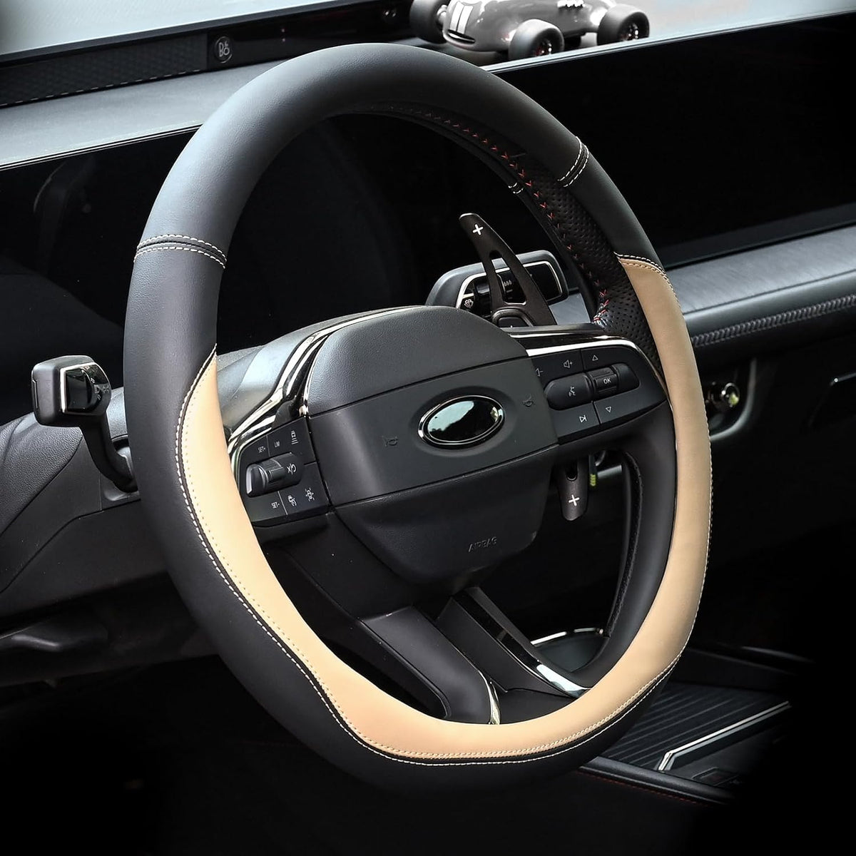 Valleycomfy Microfiber Leather Steering Wheel Cover Universal 15 inch (Black)