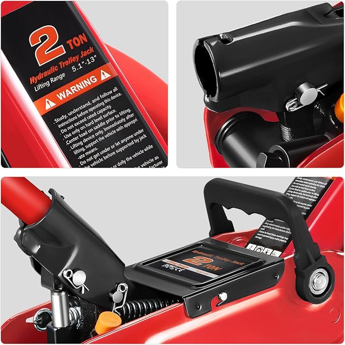 DNA Motoring 2 Ton Car Jack and Stands Kit 2T(4000 lbs) Capacity Low Profile Hydraulic Trolley Service/Floor Jack with 2 Ratchet Stands Combo for Home Garage Shop, Red, TOOLS-00476-RD