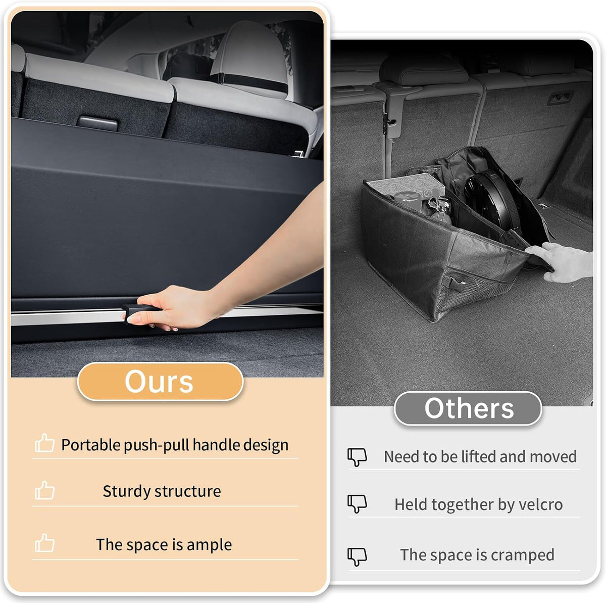 Car Trunk Organizer, Sturdy Car Storage Organizer with Lid and Push-pull Handle Collapsible Leather Cargo Organizer for Suv, Truck, Sedan, Van (Black, 26.7 x 11.4 x 12.2in)
