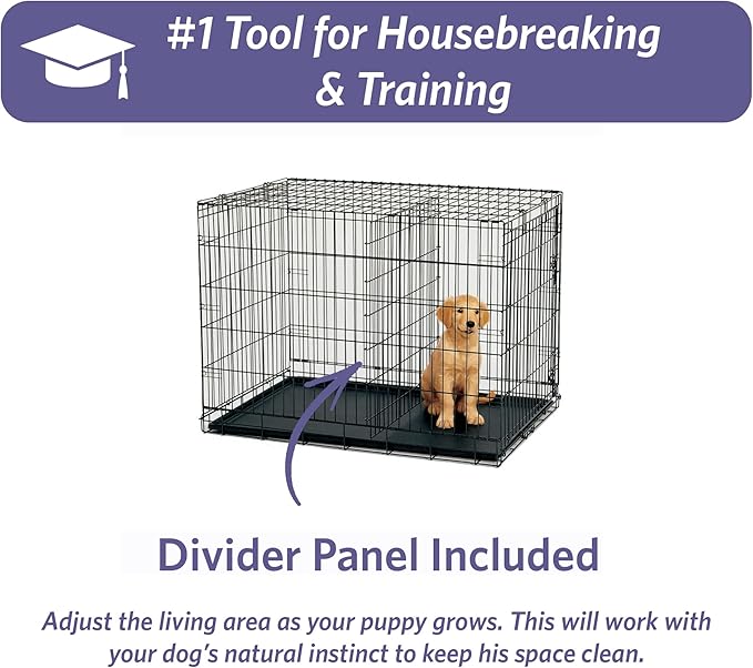 MidWest Homes for Pets 36-Inch iCrate for Medium-Large Breeds, 41-70 lbs, Single Door Folding Dog Crate with Divider Panel, Leak-Proof Tray & Secure Latches, Portable, Durable & Easy to Assemble
