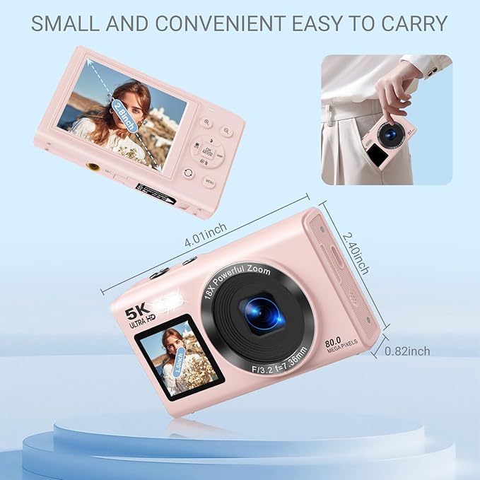 5K Digital Camera for Photography, 80MP Dual Screen Vlogging Camera for YouTube