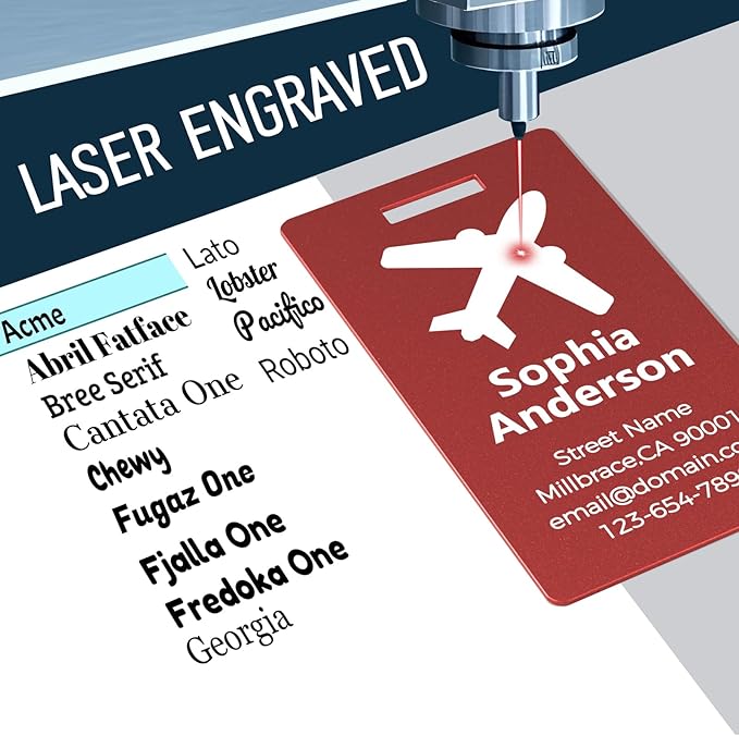 4 Personalized Metal Luggage Tags for Suitcase, Laser Engraved with Text and Logo, Custom Aluminum Name Tags with Stainless Steel Ring, for Travel, Golf Bag, and Baggage (Blue)