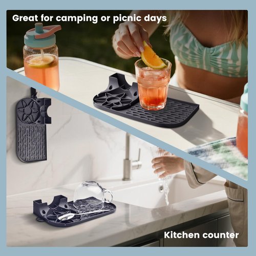 2 Pack Silicone Drying Mat for Stanley, Water Bottle Drying Rack for Holds Lids, Straws, Cups and Bottles Drain Pad for Kitchen/RV/Travel/Desktop User, Easy Clean, Non-Slip, Heat Resistant (Gray)