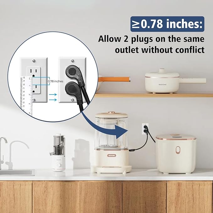 1875W Short Extension Cord,15A 16AWG Low Profile Flat Plug Heavy Duty Extension Cord Outlet Saver 3-Prong Grounded Power Cable (Black1 Feet)