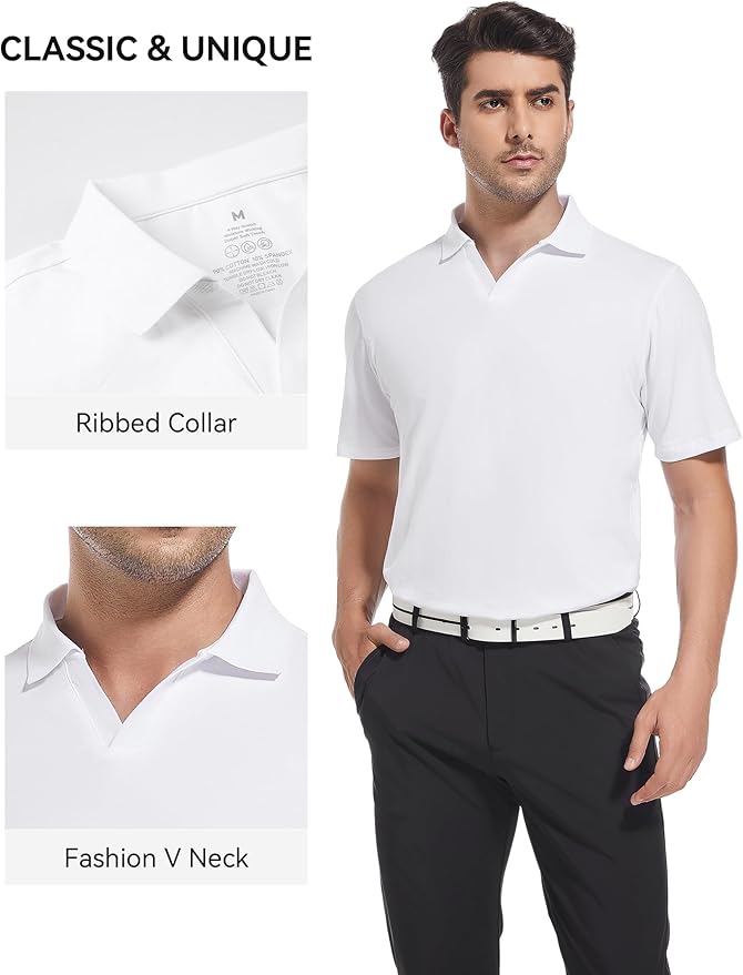 Esabel.C Jacquard Golf Shirts for Men Moisture Wicking Short Sleeve Performance Dry Fit Active Mens Polo Shirts
