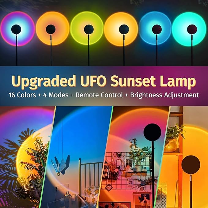 Sunset Lamp Night Light - 16 Colors & 4 Modes Sunset Projection Lamp with Remote, Color Changing Rainbow Sunlight Lamp, Romantic Visual Led Light Projector for Photography Room Decor