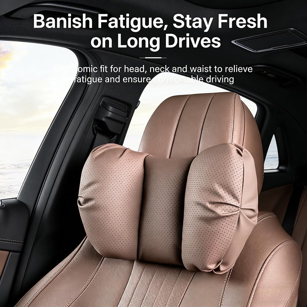 Car Neck Pillow & Lumbar Support for Rivian R1T 2025-2026 Ergonomic Breathable Mesh Auto Seat Back Cushion Headrest,Black-Neck & Lumbar Set