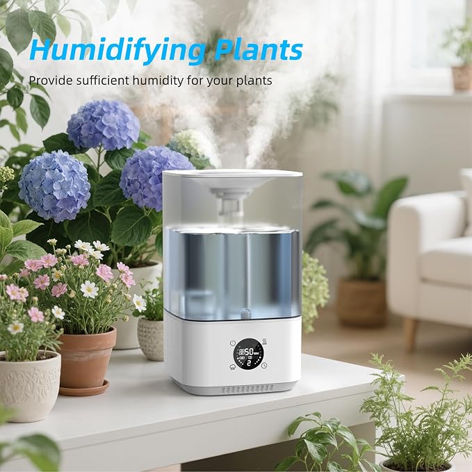6L Humidifier for Bedroom Large Room Home, 800ft² Wide Coverage, 26dB Quiet,Easy Top Fill, Quickly & Evenly Humidify, Real-Time Humidity Monitoring and Anti-dry Burn, White