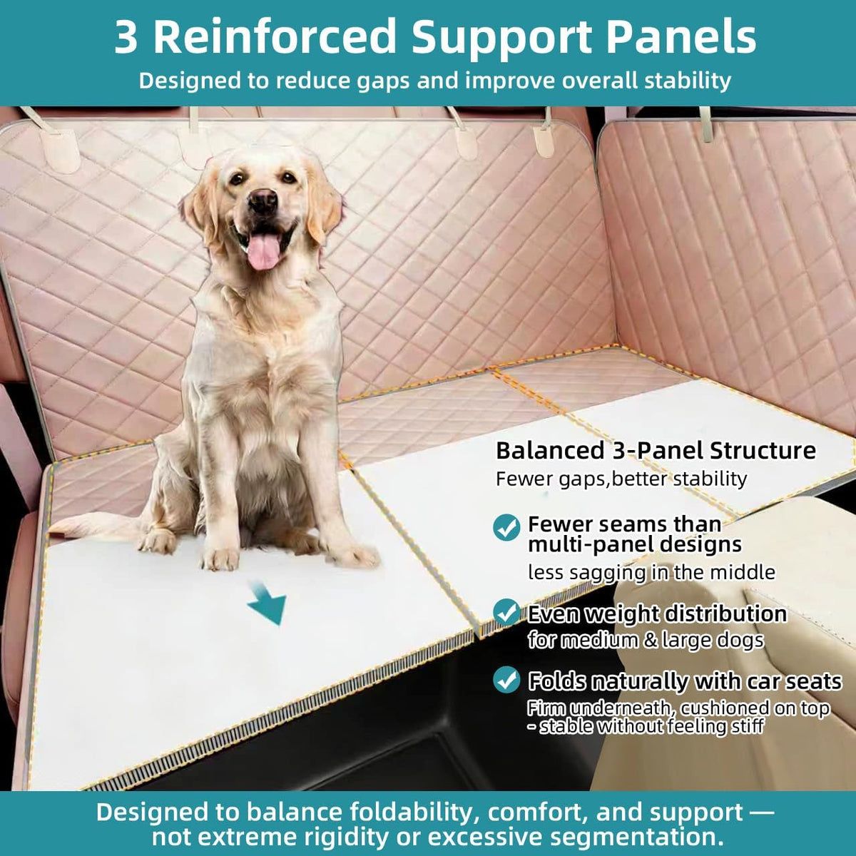 Bark Lover Dog Car Seat Cover for Back Seat – Heavy Duty Back Seat Extender for Dogs with Hard Bottom, 7-Layer Protection, Non-Slip & Scratchproof, Easy to Install (Beige)