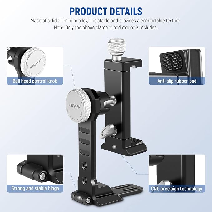 NEEWER Smartphone Tripod Mount Aluminum Alloy, 360° Rotatable Phone Stand