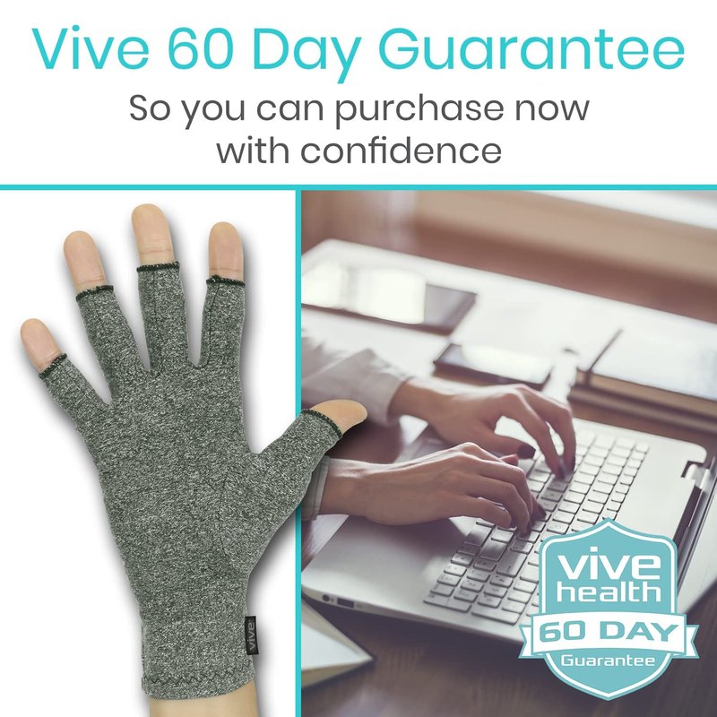 Vive Arthritis Gloves (2 Pairs) - Men Women Rheumatoid Compression Hand Glove for Osteoarthritis - Arthritic Joint Pain Relief - Carpal Tunnel Wrist Support - Open Finger Fingerless Thumb for Typing