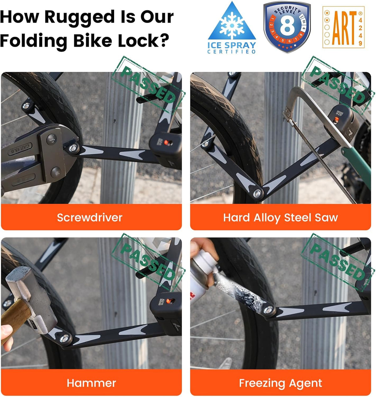 Sportneer Bike Lock - High-Security Folding Bicycle Lock with 3 Keys & Mount Bracket | 95cm/3.12ft, 2.86lbs