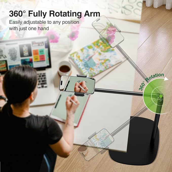 elitehood Floor Phone Stand Overhead Video Recording, 360 Degrees Swivel Tilt